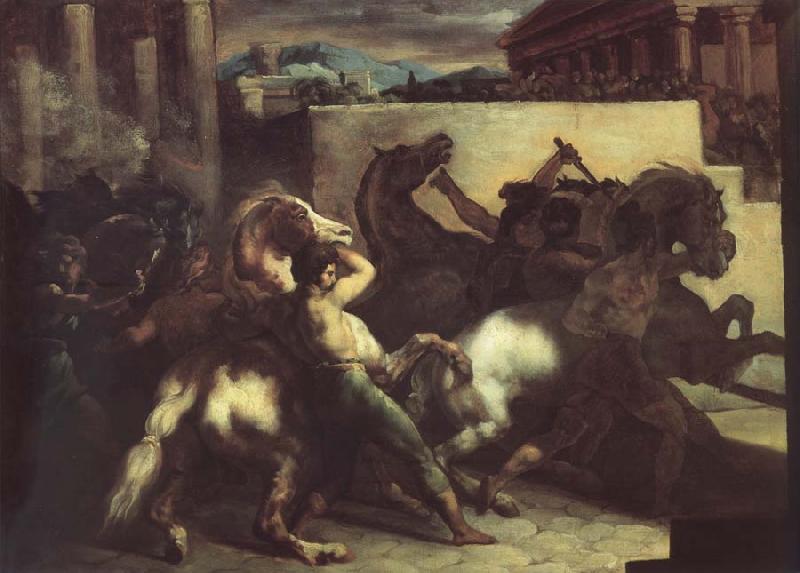 Theodore   Gericault The race of the wild horses oil painting picture